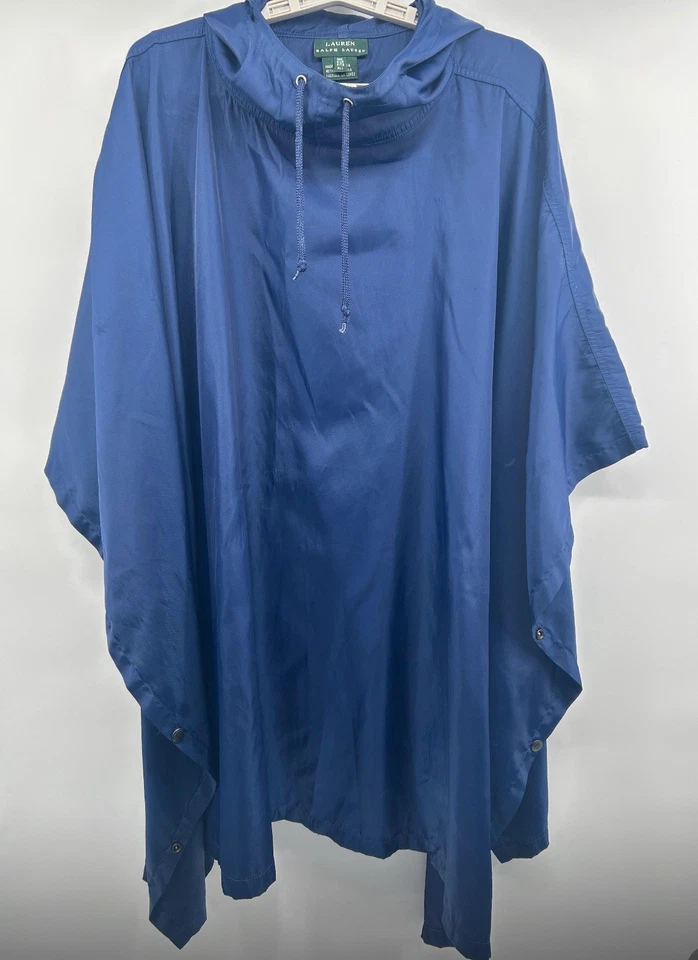 Винтажный LAUREN RALPH LAUREN темно-синий дождь пончо Slicker с капюшоном плащ куртка - Изображение 1 из 4
