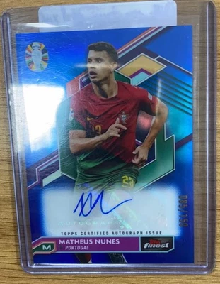 2023 Topps Finest Road  UEFA Matheus Nunes /150 Base Autographs Blue Refractor  - Image 1 of 2