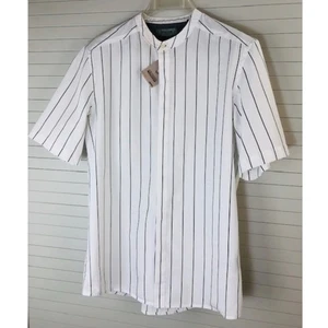 NEU Kenneth Cole Reaction BAND COLLAR 100% Baumwolle gestreift Kurzarm Hemd S - Bild 1 von 6