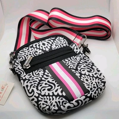 Nuevo con etiquetas Mini Bolso Bandolera Top It Off Neopreno Cremallera Rosa Negro Blanco Damasco Foto 1 de 4