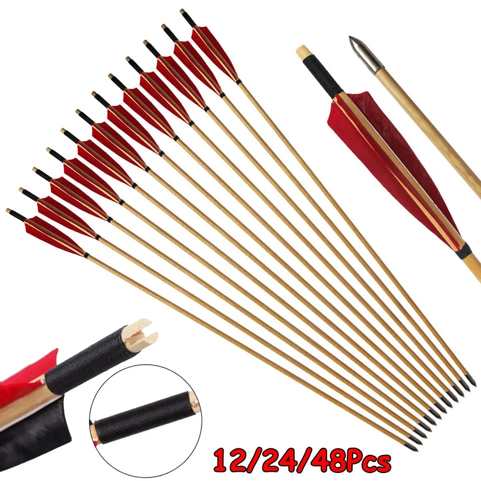 Handmade Tradition Hunting 32" Wooden Arrows Turkey Feather With Medieval Tips - Image 1 of 4