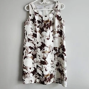 COLDWATER CREEK Shift Dress Womens 12 Ivory Brown Floral Sheath Lined Sleeveless - Picture 1 of 20