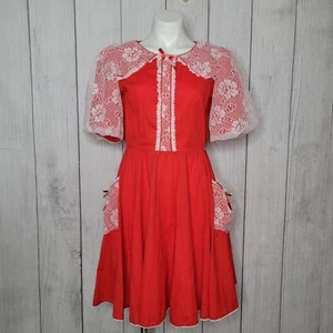 Vestido de Baile Vintage Jeri Bee Rockabilly Encaje Superpuesto Rojo Cuadrado Talla 10 - Imagen 1 de 11