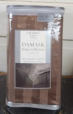 NEW Damask Stripe Collection Wamsutta Cal King Bedskirt Brown 15” Drop BBB - Image 1 of 4