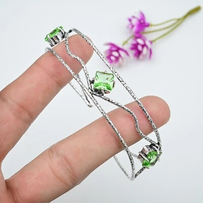 925 Sterling Silver Amazing Peridot Gemstone Bracelet Cuff Bangle Handmade Gifts - Image 1 of 4