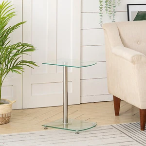 Small Sofa Side Table Coffee End Round Glass Table Shelf Living Room Bedroom NEW - Picture 1 of 16