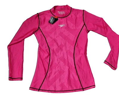 SPEEDO Womens Swimming Long Sleeve T-Shirt Pink Rash Guard Round Neck UK M K - Image 1 of 2