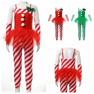 Girls Romper Costume Jumpsuit Fairytale Bodysuit Dancewear Stripes Print - Picture 1 of 40