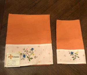 Vintage Il Telaio Coral & White Linen Bath & Hand Towels “Laura” NWT 1973 Italy - Picture 1 of 9