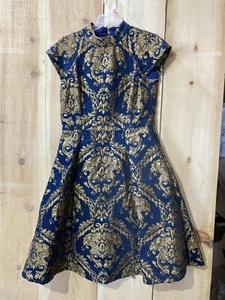 Chi Chi London Womens Dress UK Size 14 Blue and Gold - Picture 1 of 6