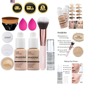 Full Coverage Foundation Primer Set Powder Sponge Brush Makeup Kit - Picture 1 of 9
