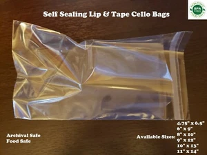 Selbstversiegelnde Cello Plastiktüten durchsichtige Klappe Lippe & Klebeband 1,6 Mil Shirt Bekleidung Lebensmittel - Bild 1 von 3