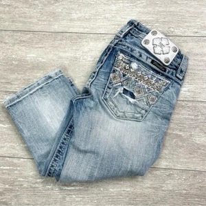 Pantalones de mezclilla capri Miss Me Girls con puños desgastados bolsillos con cuentas talla 10 #JK8600P - Imagen 1 de 7