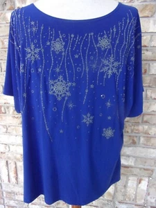 WOMEN SZ 3X BLEEKER MCDOUGLE ROYAL BLUE S/S DRESSY CASUAL TOP - Picture 1 of 6