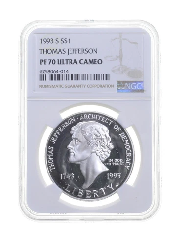 PF70UCAM 1993-S Jefferson Architect Democracy Commem. Silver Dollar - NGC *4658 Cover