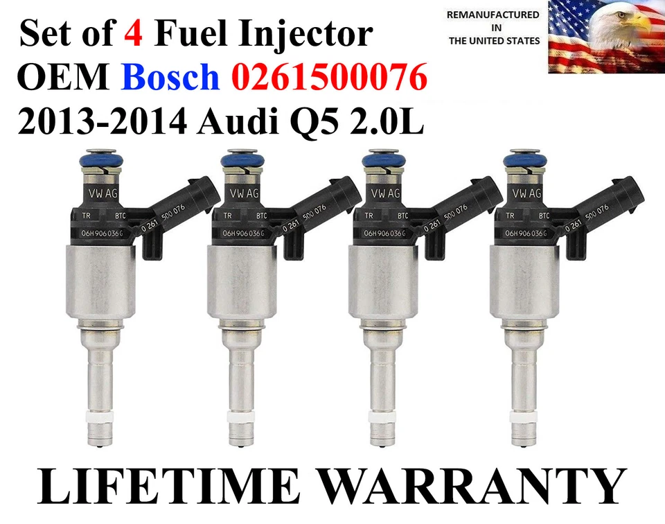 Juego de 4 inyectores de combustible originales Bosch remanufacturados para Audi Q5 2013-2014 2,0 L Foto 1 de 1