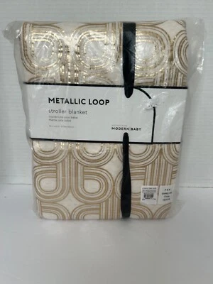 Manta para cochecito Pottery Barn moderna con bucle metálico dorado/marfil 30x40 NUEVA Foto 1 de 4