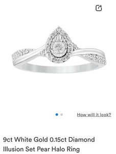 9c White Gold Diamond Pear Shaped Ring Halo 0.15c - Picture 1 of 2