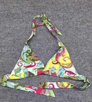 Top de bikini colorido cachemir talla pequeña azul marino antiguo para mujer Foto 1 de 3