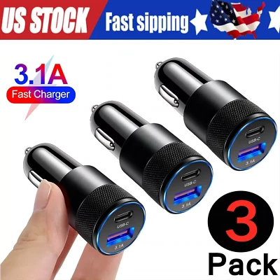 3x Dual USB PD Type-C Car Charger 30W Fast Adapter For iPhone 14 13 11 Pro Max - Image 1 of 4