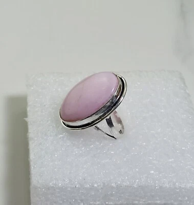 Anillo de joyería hecho a mano con piedras preciosas de ópalo rosa forma ovalada tamaño 7 pulgadas Foto 1 de 4