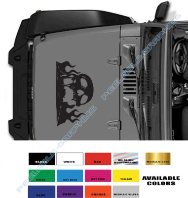 Calcomanía adhesiva de vinilo gráfica con capucha calavera llamas para Jeep Wrangler JK TJ YJ Foto 1 de 2