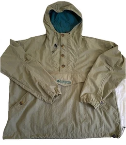 Columbia Wind Rain Jacket Mens Large Nylon Pullover Kangaroo Pocket Olive Green - Picture 1 of 9