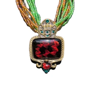 Y2K Christiana Necklace Pendant Multicoloured Beaded Diamonte Statement Pendant - Picture 1 of 12