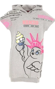 Kenzo Girls Gray Graphic Hoodie Sweater Dress 8 - Picture 1 of 10