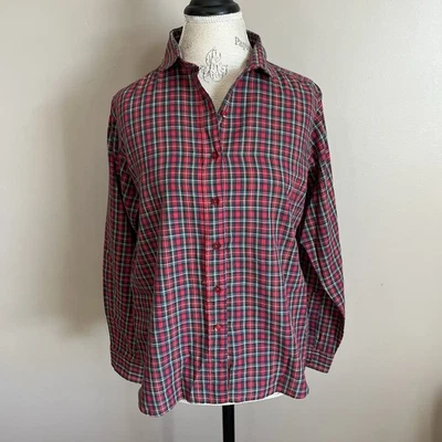 Vintage Red Plaid Button Front Shirt Sz L Long Sleeve Retro Holiday Christmas - Image 1 of 4