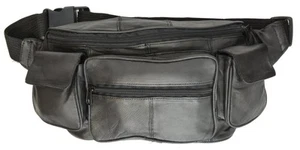 Large Black Genuine Lambskin Leather Fanny Pack Waist Bag with Cell Phone Pouch - Picture 1 of 6