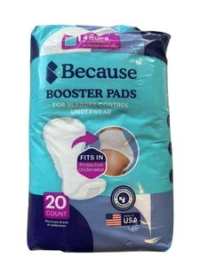 Because Premium Incontinence Booster Pads for Men and Women White 20 Count - Picture 1 of 2