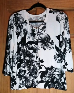 Cárdigan ROZ & ALI Negro Floral Y Marfil Abotonado Mujer XL - Imagen 1 de 7