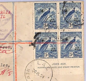 NEW GUINEA 3d IMPRINT BLOCK Air 1934 Cover *Bulolu* AUSTRLIA FIRST FLIGHT WT49 - Picture 1 of 12