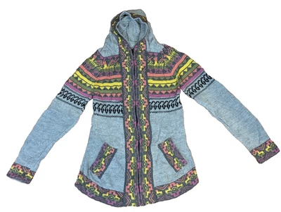 Suéter con Capucha de Lana de Alpaca Hecho a Mano Arte Inca Boho Hippie Festival Étnico Andino S Foto 1 de 4