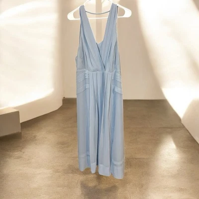 WHBM 长款优雅连衣裙褶饰懒人全新带标签娇小 14P 无袖 — 第 1/4 张图片