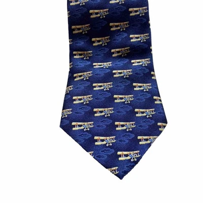 BEAUFORT Tie Rack Planes 100% Silk Blue Necktie ITALY All Over Print Pilots - Image 1 of 4