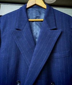 Blazer gángster azul marino 42R vintage hecho a mano clásico todo estambre db años 40 - Imagen 1 de 8
