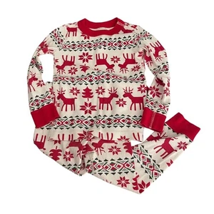 Hanna Andersson Pajama Set Sz 4 Christmas Reindeer Holiday Long Sleeve Outfit - Picture 1 of 9