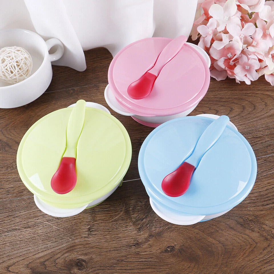New Baby feeding suction bowl set slip-resistant tableware with sensing spoon - Bild 1 von 4