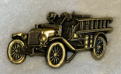 Vintage 1979 Baron Buckle Solid Brass 4"+ Antique Fire Truck Belt Buckle - Image 1 of 4