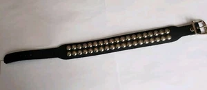 Black Genuine Leather Studded Dog Collar by Manzoor 2 Rows 20" L 1 1/2" Wide - Picture 1 of 10