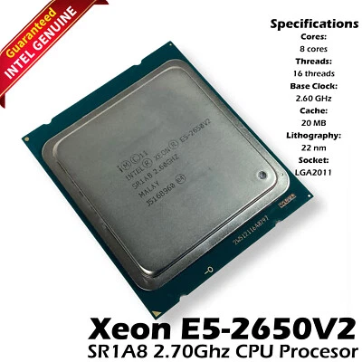 Intel Xeon E5-2650V2 8 Core 2.6GHz 20MB Smart Cache 8GT/s QPI TDP 95W SR1A8 - Image 1 of 4