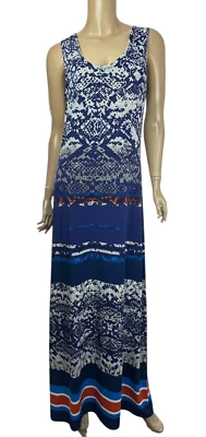 Maxi Vestido Nine West Talla M Sin Mangas Azul Marino Rojo Blanco Poliéster Cuello Redondo Foto 1 de 4