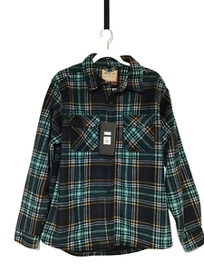 Hawke & Co Fleece Shacket Shirt Jacket Mens Med Navy Blue Plaid Sherpa Fleece - Picture 1 of 19