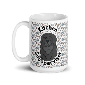 Black Newfoundland Dog Kitchen Snoopervisor Mug 15 oz Funny Pet Portrait Gift - Picture 1 of 24