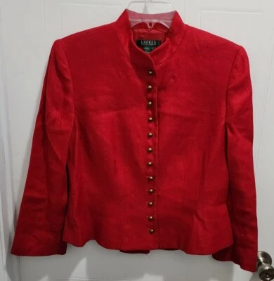 Chaqueta Blazer Para Mujer Lauren Ralph Lauren Ajustada Botón Frontal Completo Rojo Lino 12 Foto 1 de 4