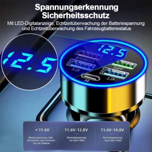 NEU Auto Ladegerät 4 USB+ 1 TYPE-C Zigarettenanzünder für iPhone Samsung DE - Zdjęcie 1 z 17