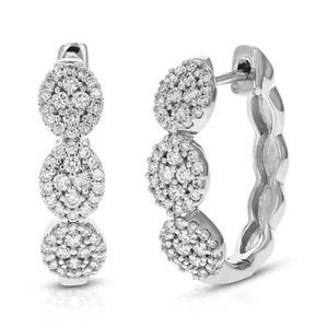 1/2 cttw Lab Created Diamond Hoop Earrings in 14K White Gold in Prong 2/3 Inch - Picture 1 of 7