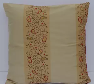 17" Decorative Throw Pillow COVER Embroidered Floral Paisley in Oatmeal and Red - Picture 1 of 7